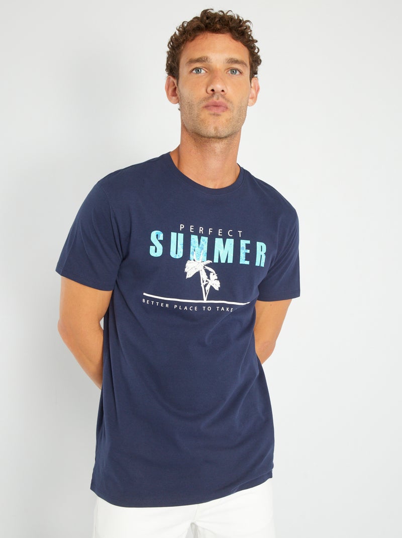 T-shirt em jersey com estampado AZUL - Kiabi