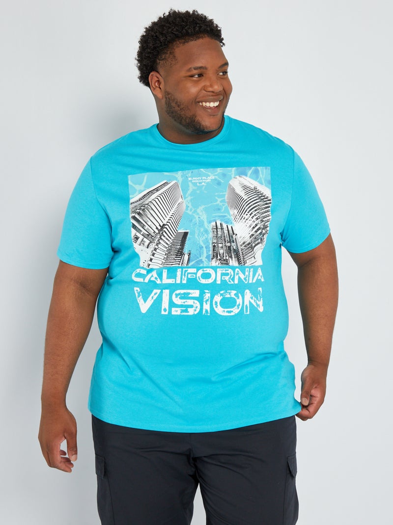 T-shirt em jersey com estampado AZUL - Kiabi