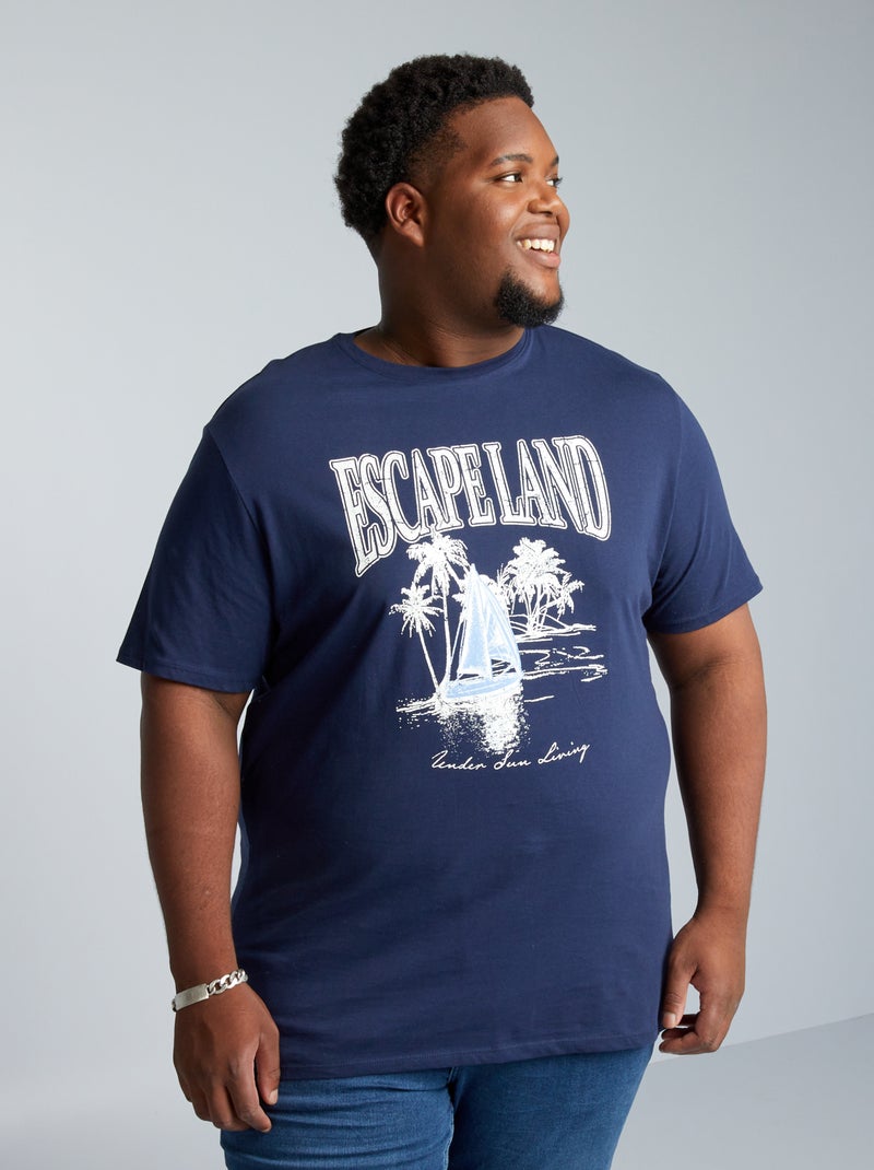 T-shirt em jersey com estampado AZUL - Kiabi