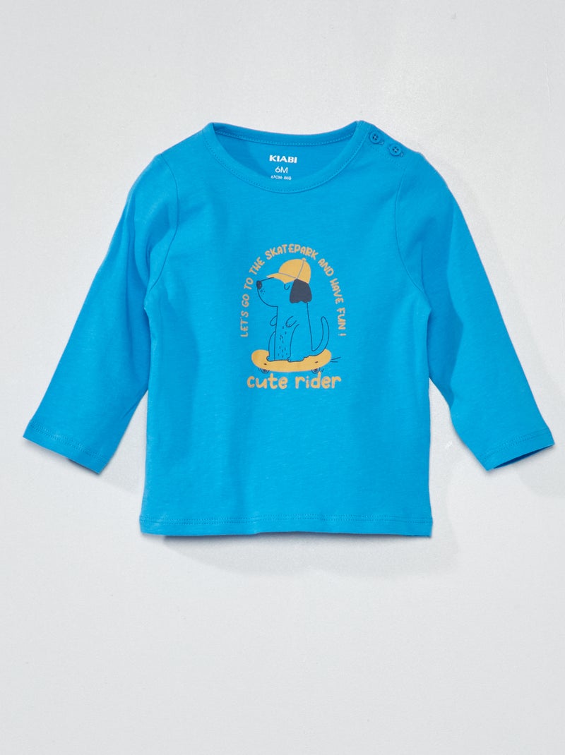 T-shirt em jersey com estampado AZUL - Kiabi