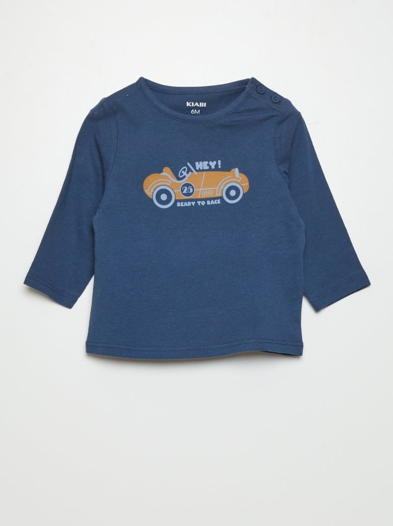 T-shirt em jersey com estampado AZUL - Kiabi