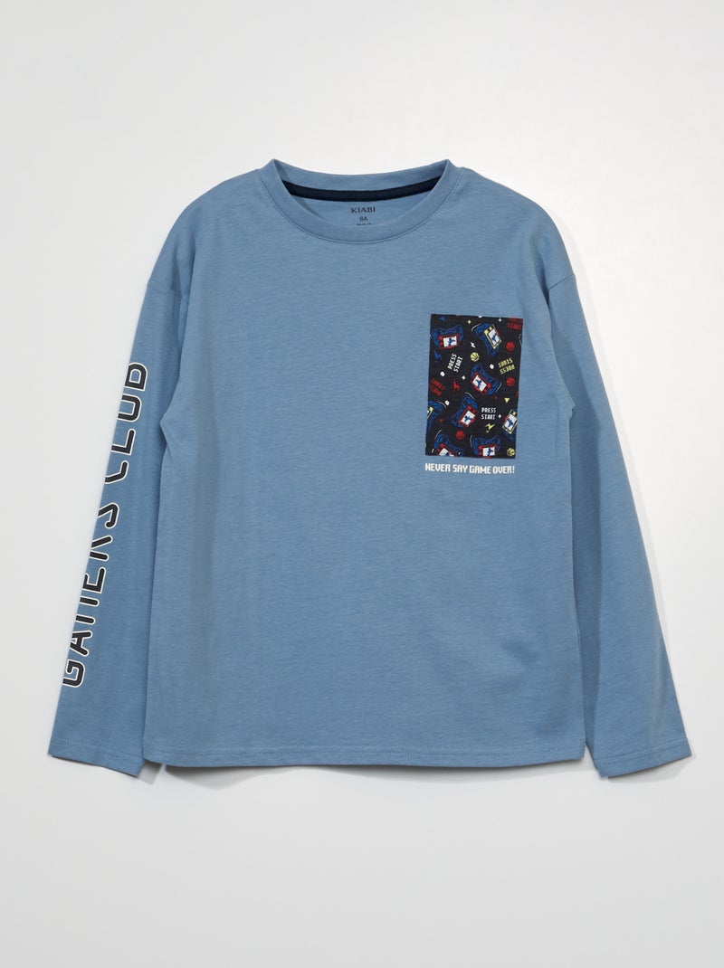 T-shirt em jersey com estampado AZUL - Kiabi
