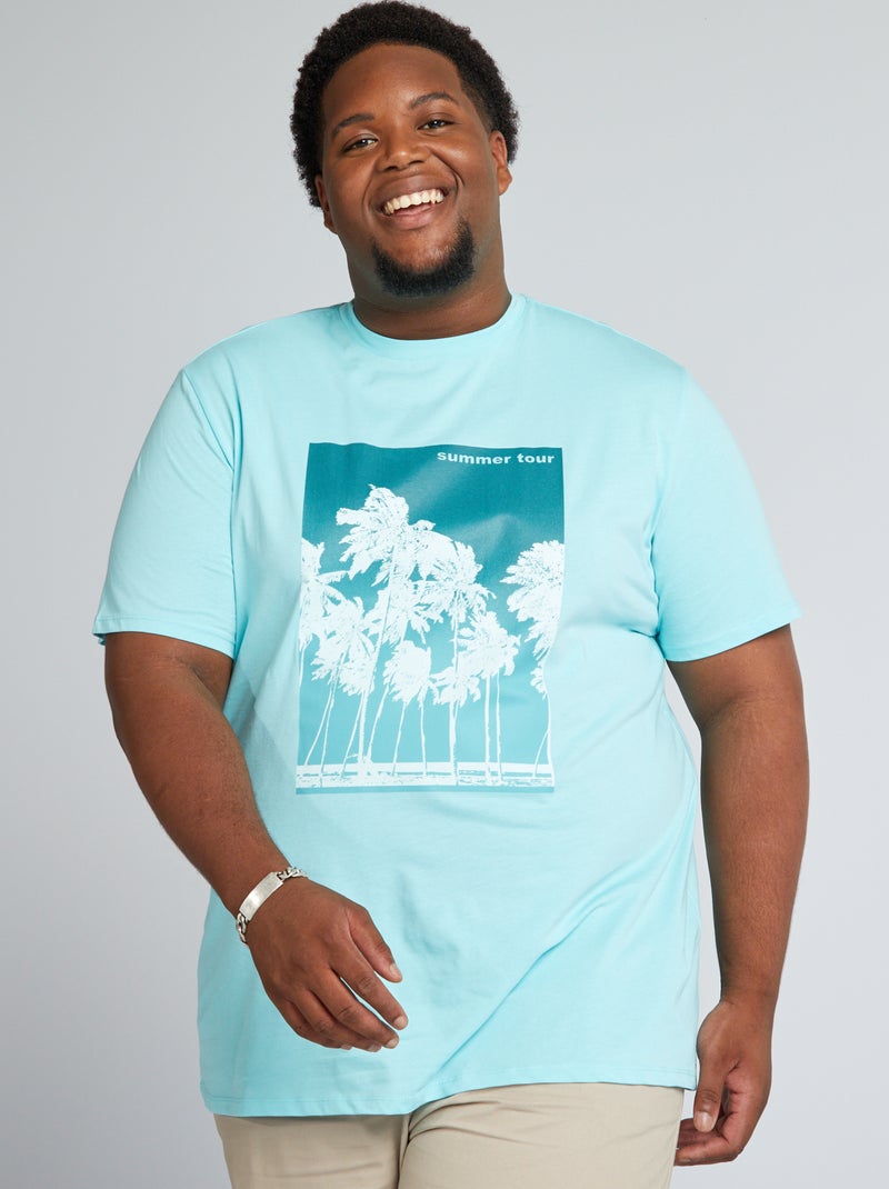 T-shirt em jersey com estampado AZUL - Kiabi