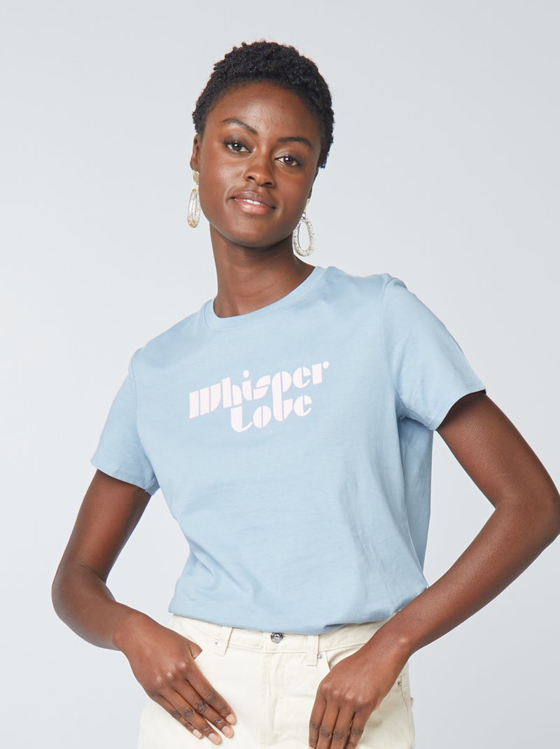 T-shirt em jersey com estampado AZUL - Kiabi