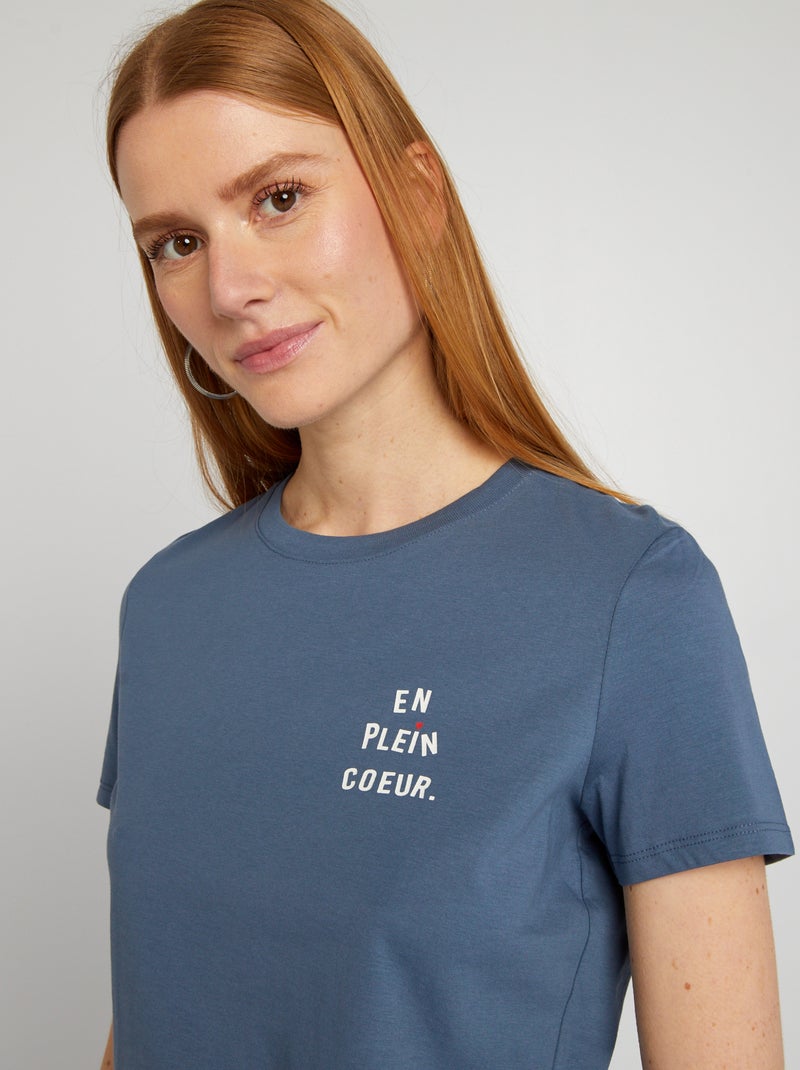 T-shirt em jersey com estampado AZUL - Kiabi