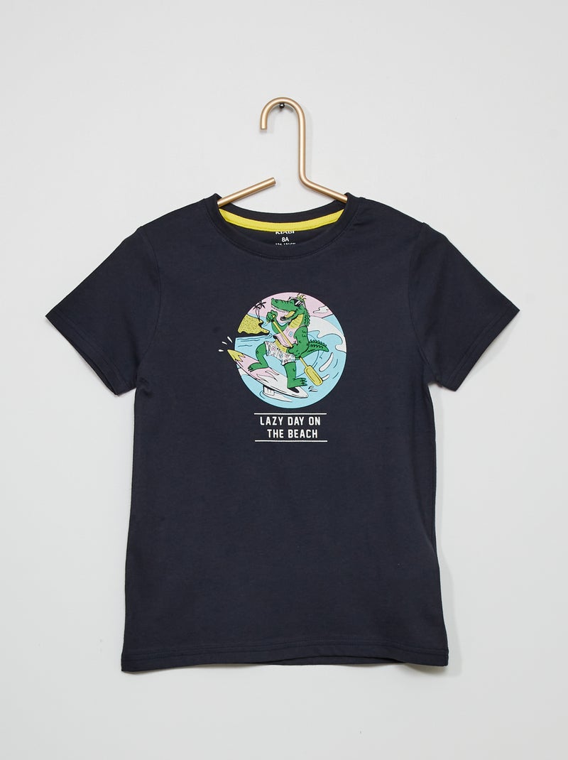 T-shirt em jersey com estampado AZUL - Kiabi