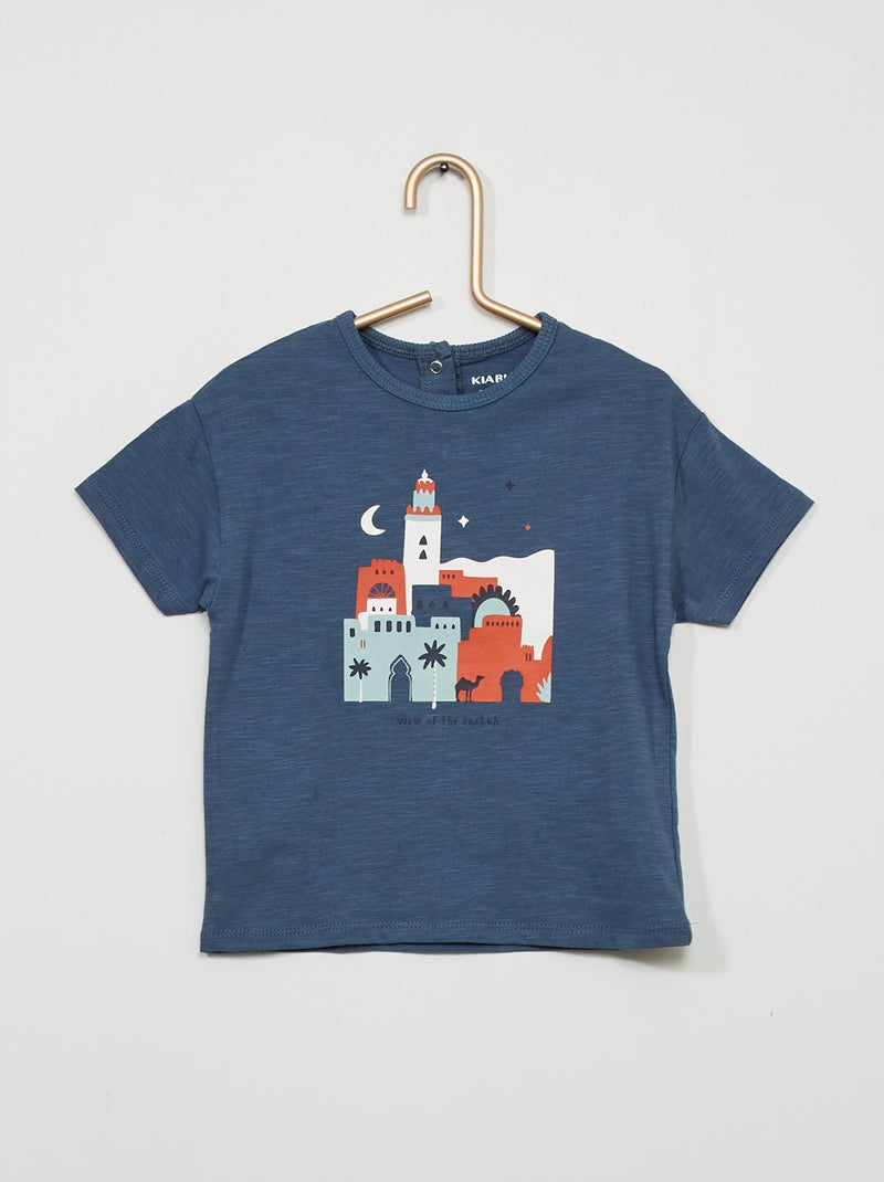 T-shirt em jersey com estampado AZUL - Kiabi