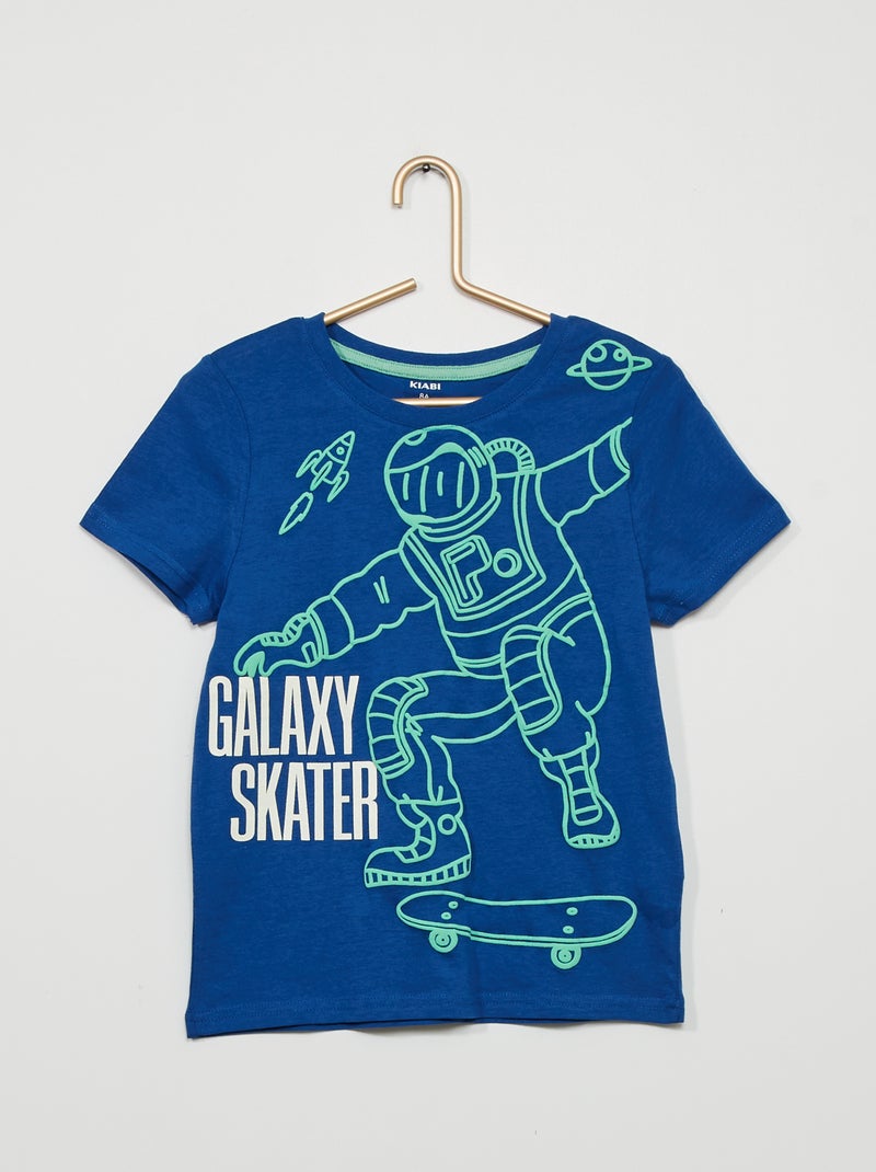 T-shirt em jersey com estampado AZUL - Kiabi