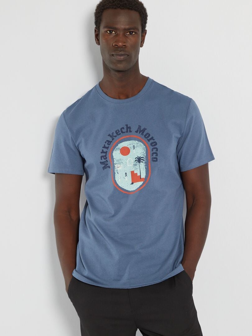 T-shirt em jersey com estampado AZUL - Kiabi