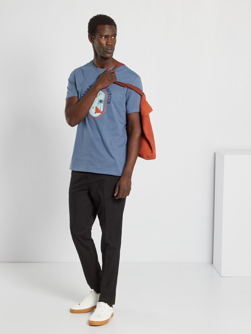 T-shirt em jersey com estampado AZUL - Kiabi