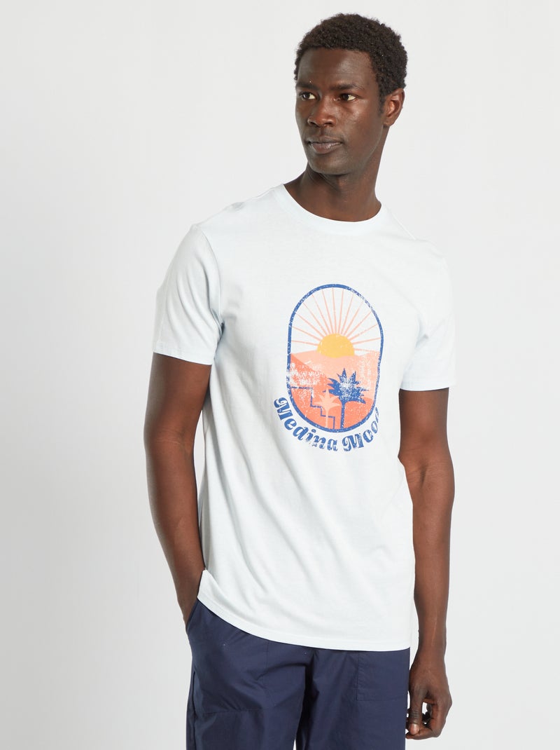 T-shirt em jersey com estampado AZUL - Kiabi