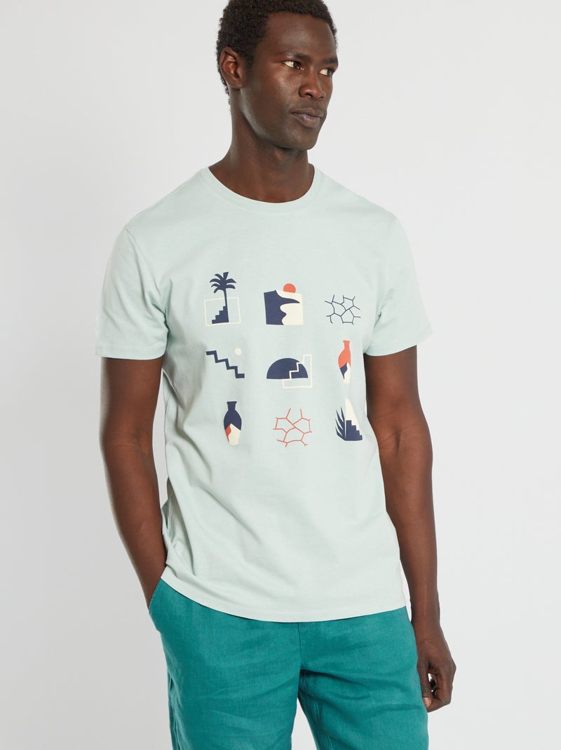 T-shirt em jersey com estampado AZUL - Kiabi