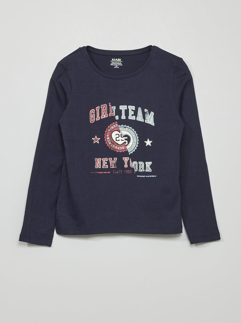 T-shirt em jersey com estampado AZUL - Kiabi