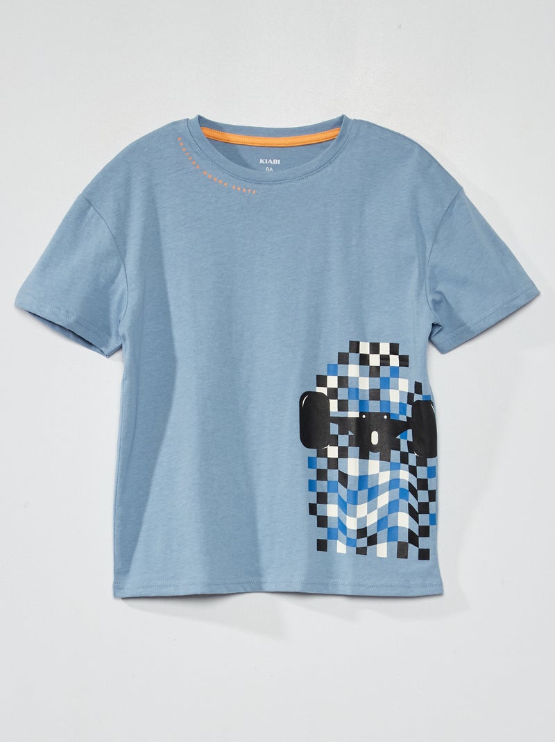 T-shirt em jersey com estampado AZUL - Kiabi