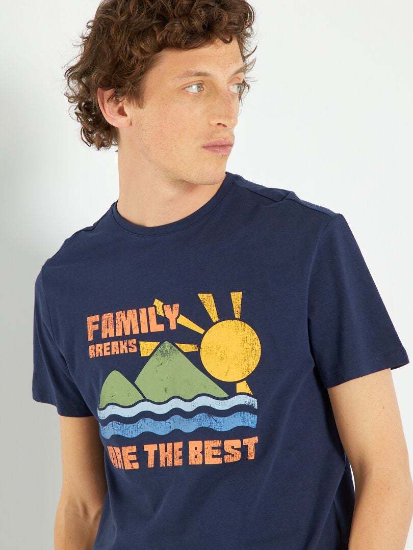 T-shirt em jersey com estampado AZUL - Kiabi