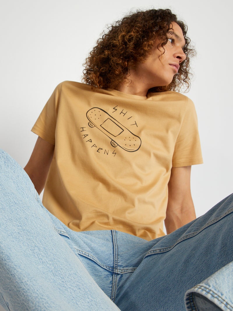 T-shirt em jersey com estampado BEGE - Kiabi