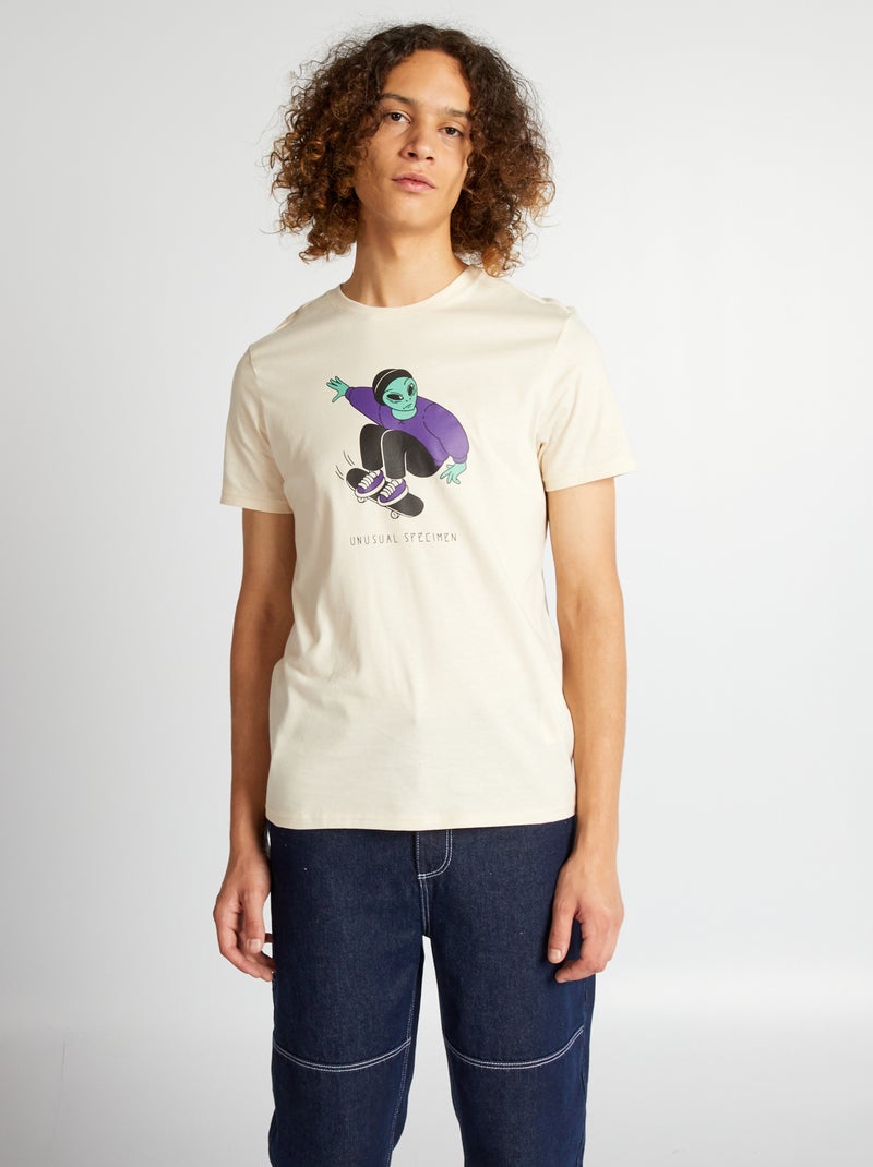 T-shirt em jersey com estampado BEGE - Kiabi