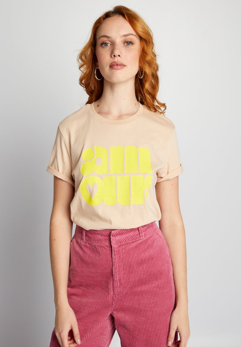 T-shirt em jersey com estampado BEGE - Kiabi