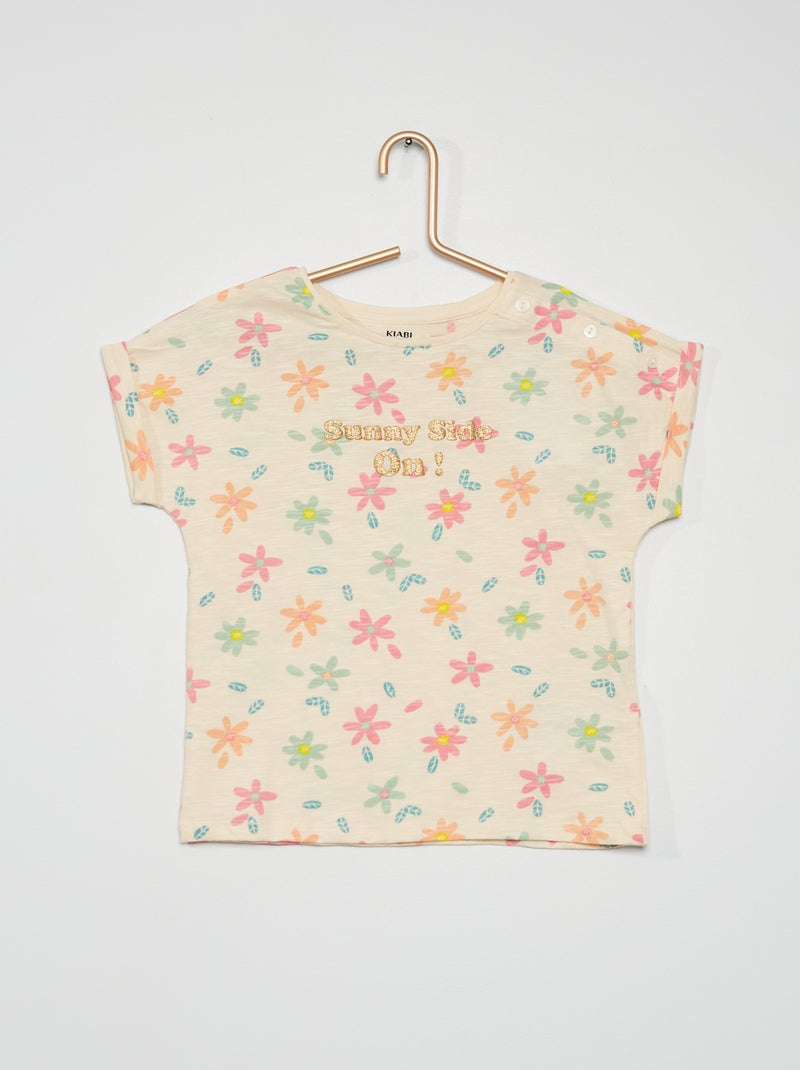 T-shirt em jersey com estampado BEGE - Kiabi