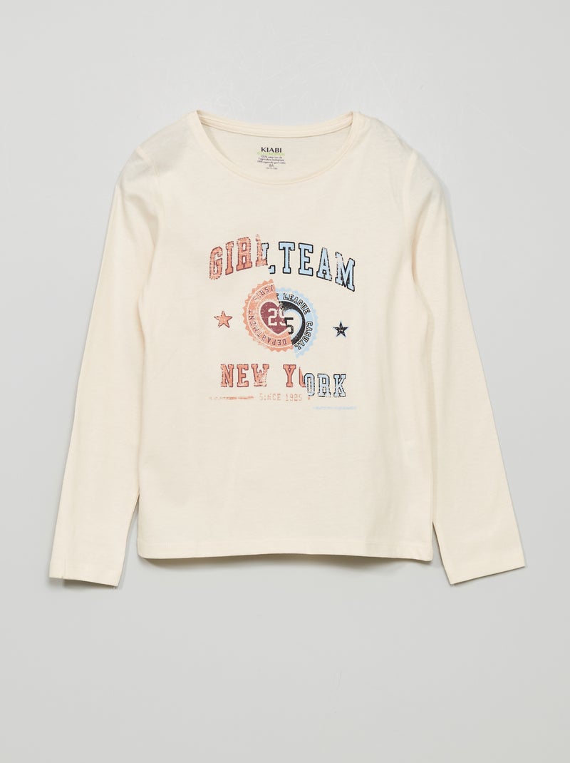 T-shirt em jersey com estampado BEGE - Kiabi