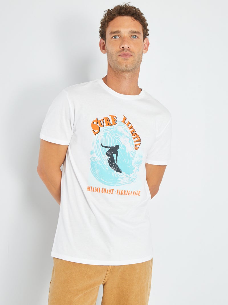 T-shirt em jersey com estampado BRANCO - Kiabi