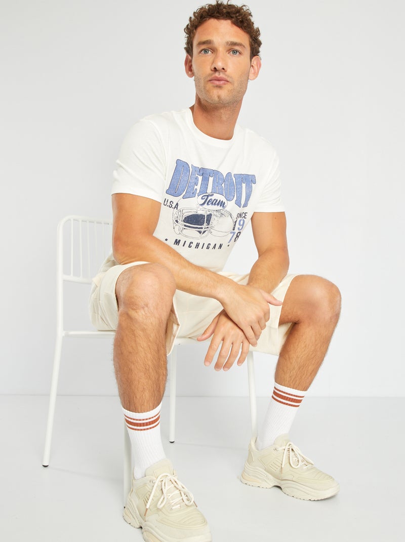 T-shirt em jersey com estampado BRANCO - Kiabi