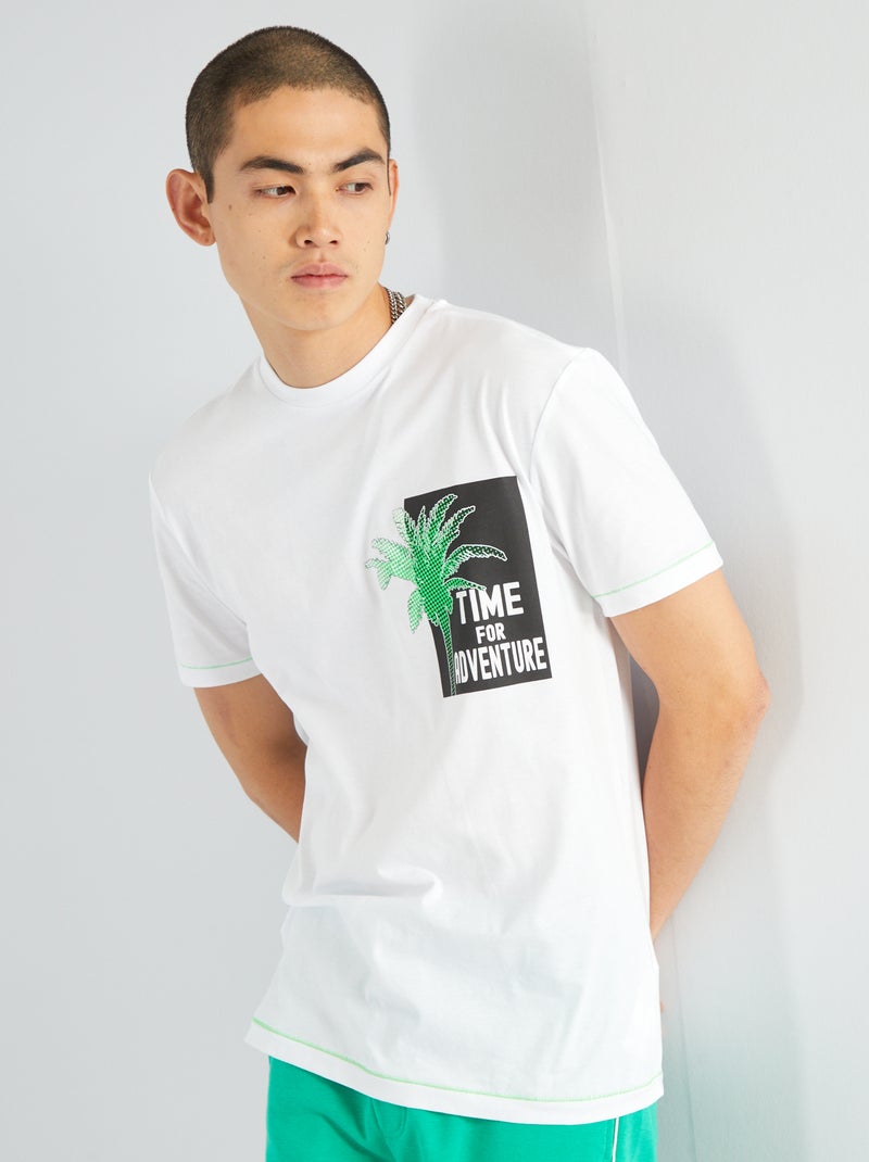 T-shirt em jersey com estampado Branco - Kiabi