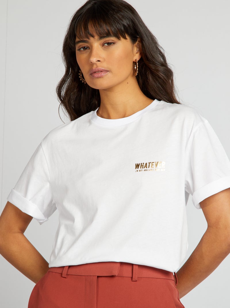 T-shirt em jersey com estampado Branco - Kiabi