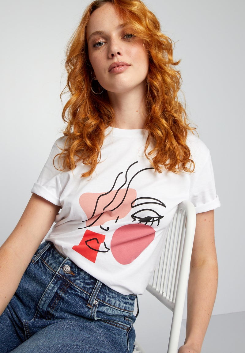 T-shirt em jersey com estampado BRANCO - Kiabi