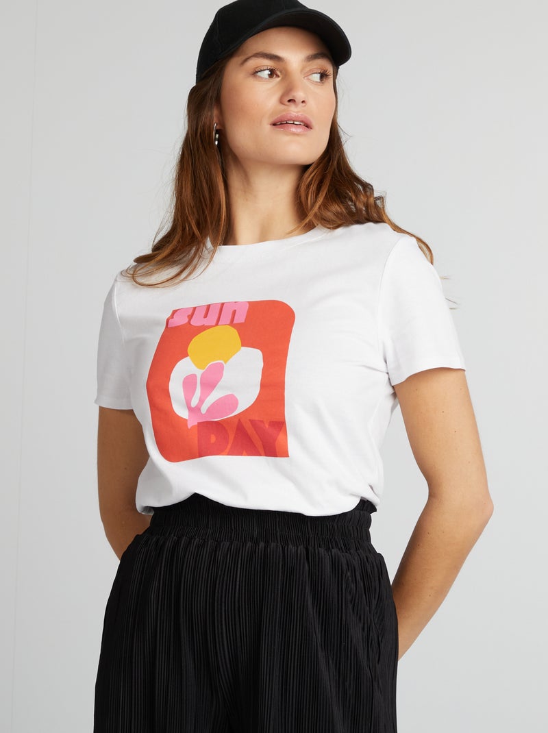 T-shirt em jersey com estampado BRANCO - Kiabi
