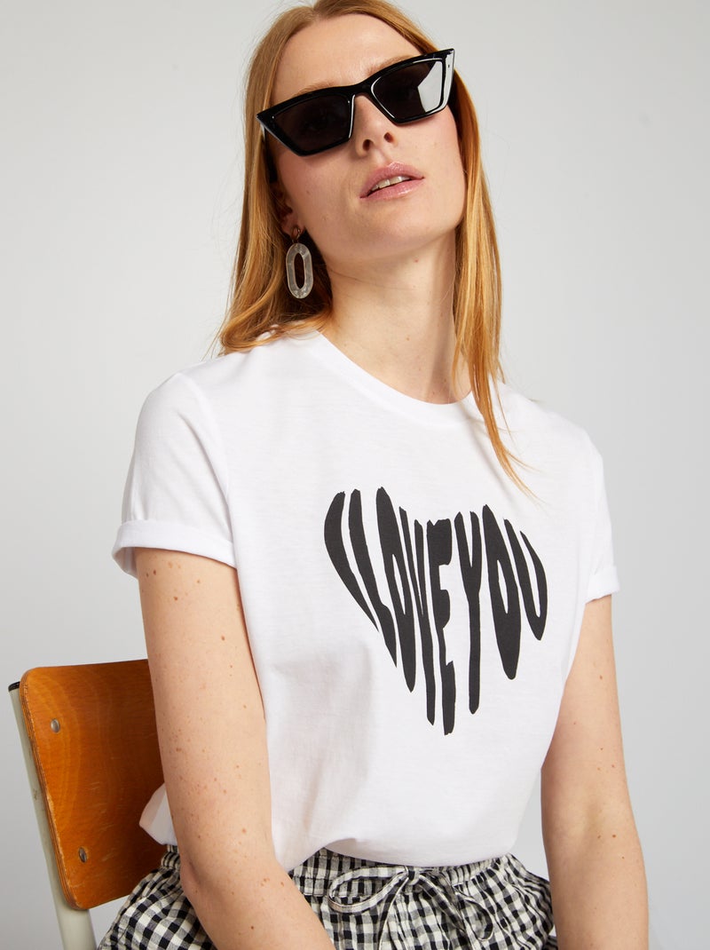 T-shirt em jersey com estampado BRANCO - Kiabi