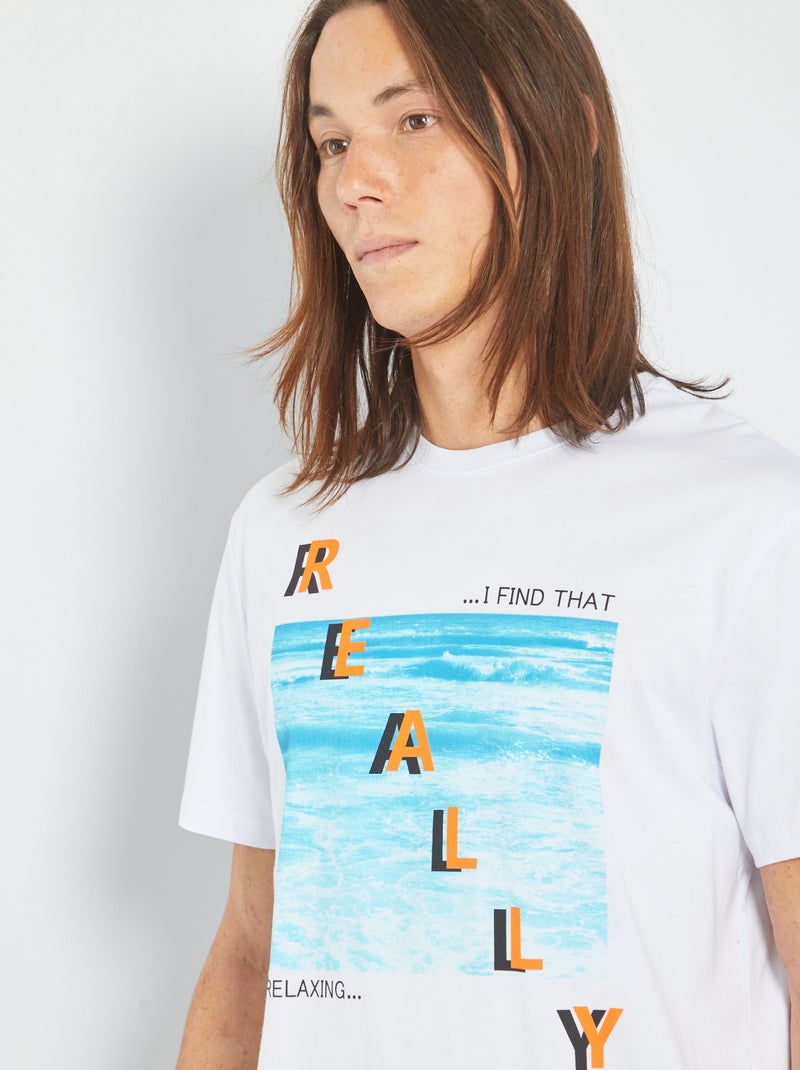 T-shirt em jersey com estampado Branco - Kiabi