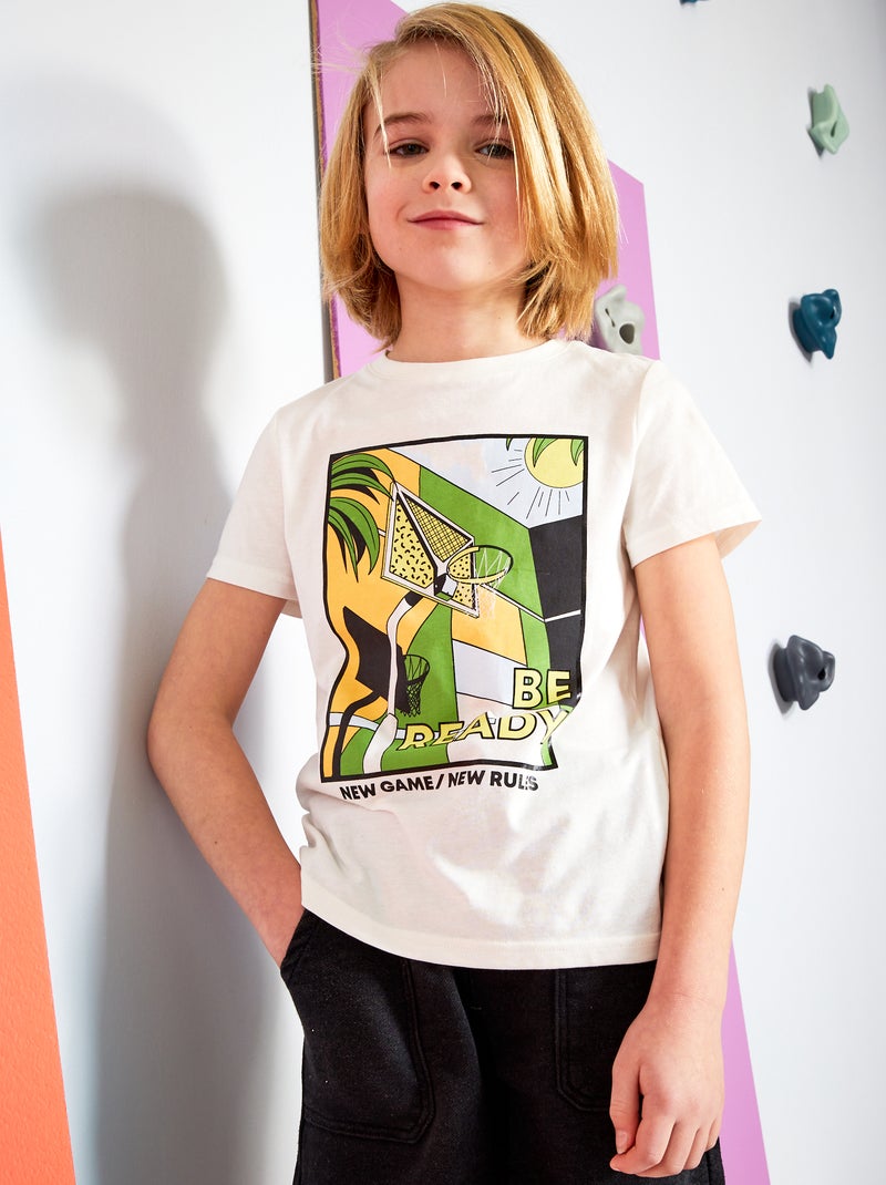 T-shirt em jersey com estampado BRANCO - Kiabi