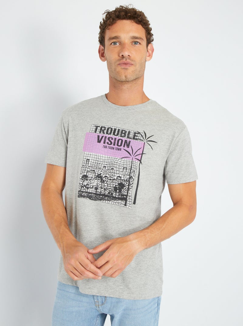 T-shirt em jersey com estampado CINZA - Kiabi