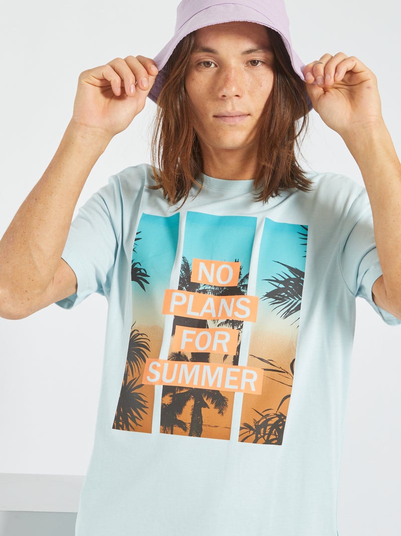 T-shirt em jersey com estampado Cinza Azul - Kiabi