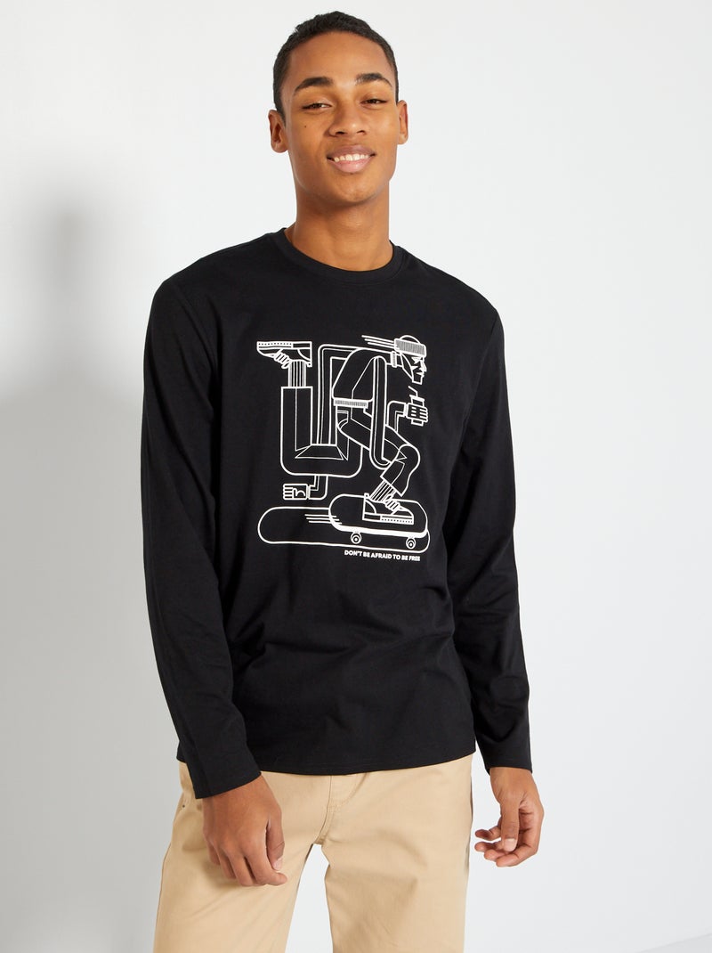 T-shirt em jersey com estampado de fantasia PRETO - Kiabi