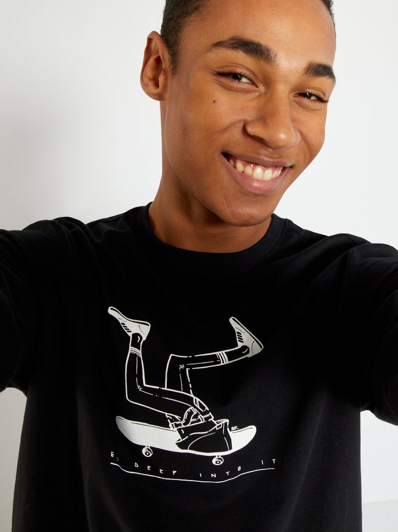 T-shirt em jersey com estampado de fantasia PRETO - Kiabi