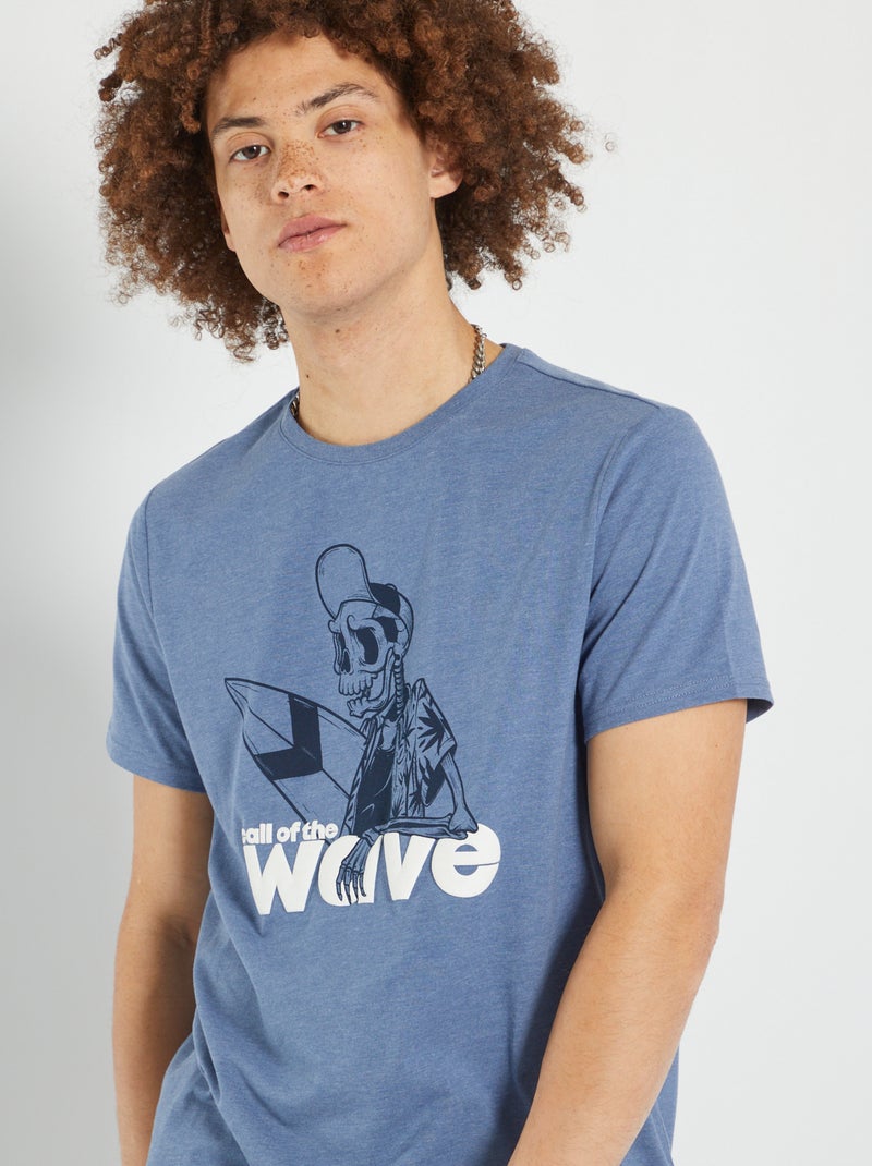 T-shirt em jersey com estampado em relevo AZUL - Kiabi