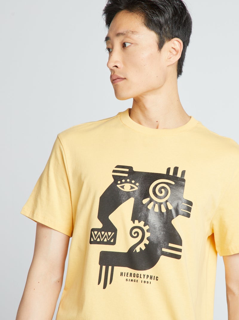 T-shirt em jersey com estampado frontal AMARELO - Kiabi