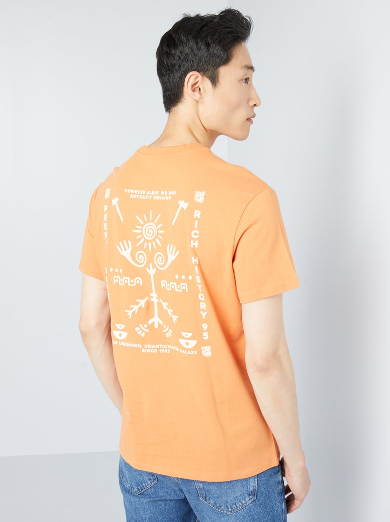 T-shirt em jersey com estampado frontal LARANJA - Kiabi