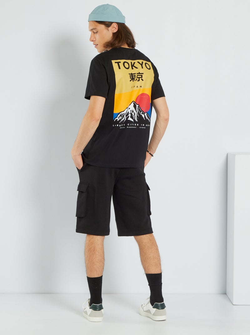 T-shirt em jersey com estampado 'Japão' Preto - Kiabi