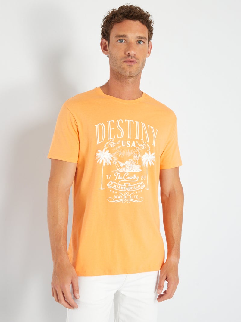T-shirt em jersey com estampado LARANJA - Kiabi