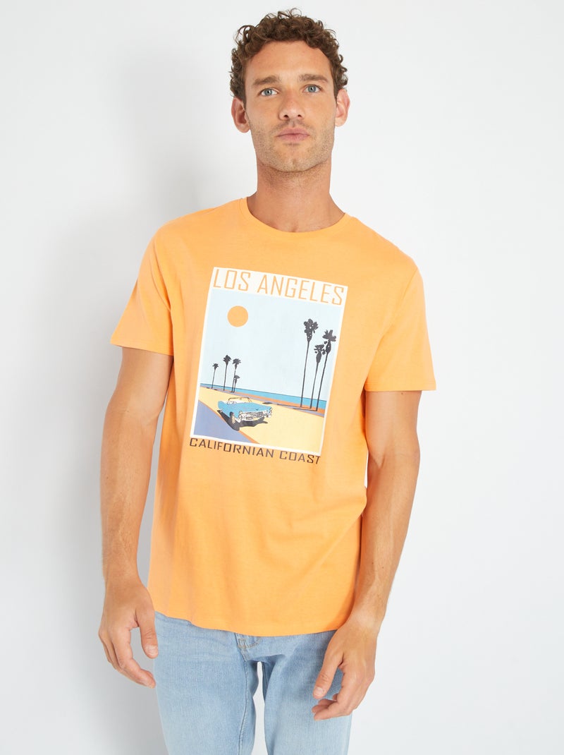T-shirt em jersey com estampado LARANJA - Kiabi