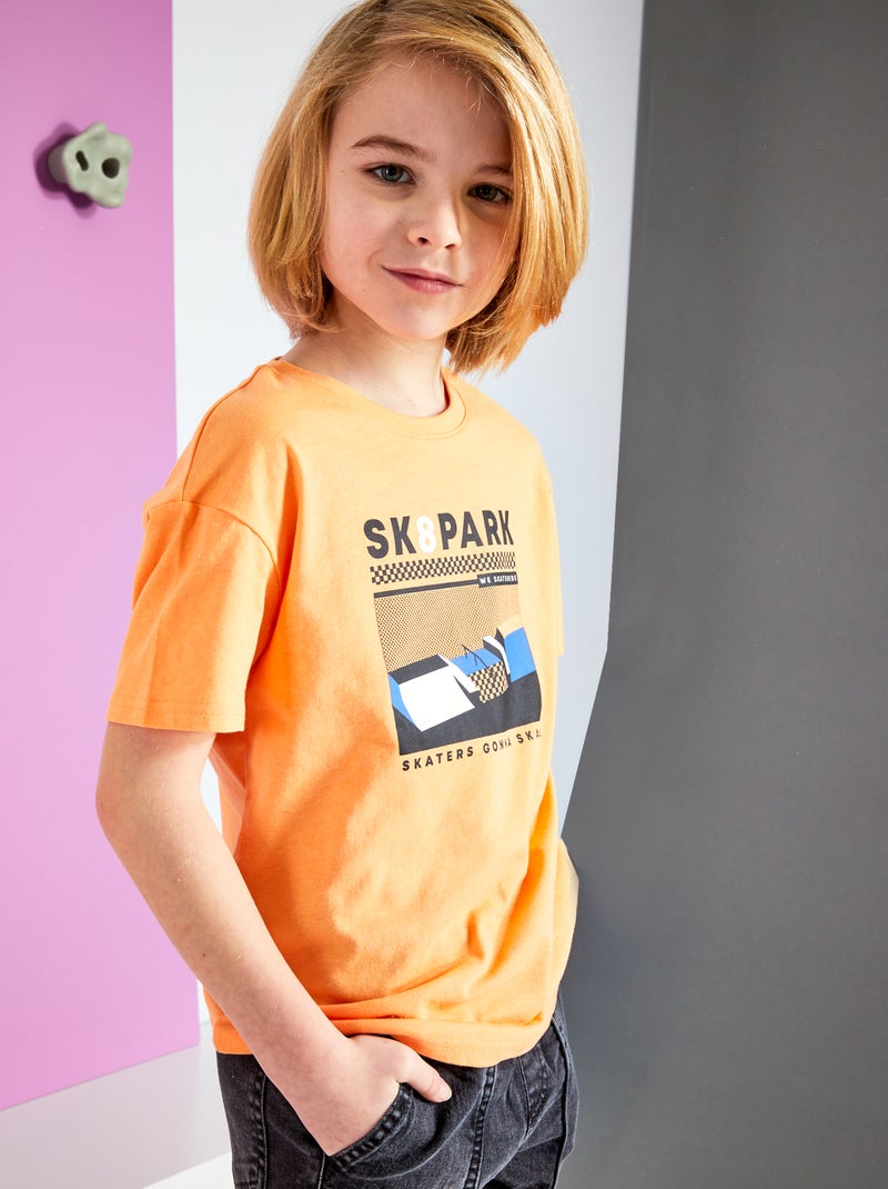 T-shirt em jersey com estampado LARANJA - Kiabi