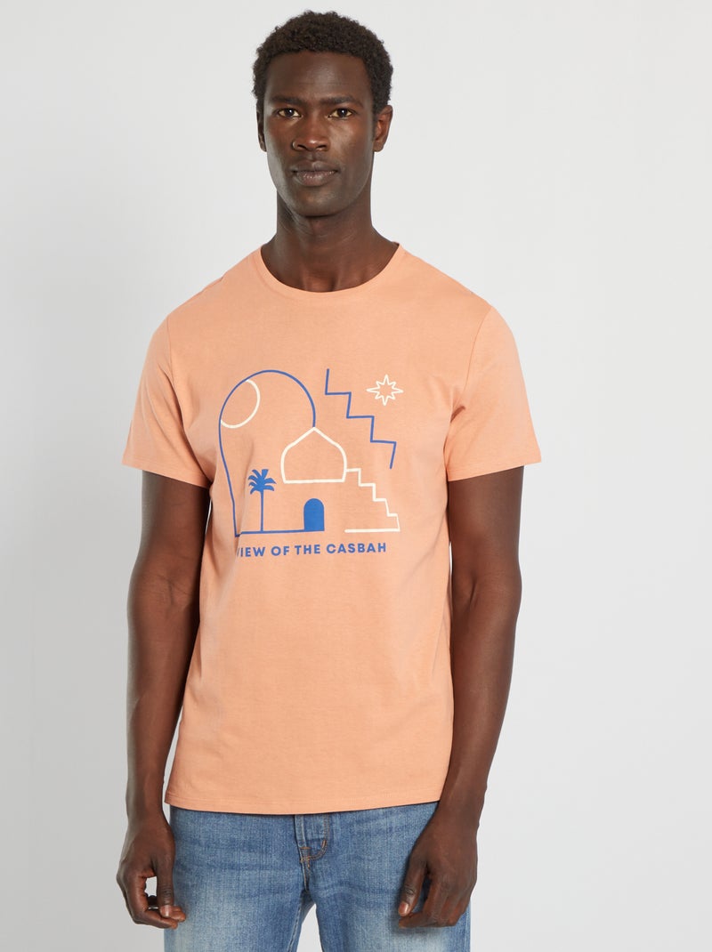 T-shirt em jersey com estampado MARROM - Kiabi