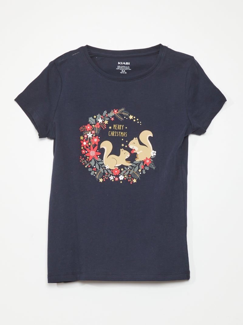 T-shirt em jersey com estampado 'Natal' AZUL - Kiabi