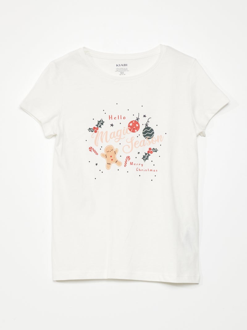 T-shirt em jersey com estampado 'Natal' BRANCO - Kiabi