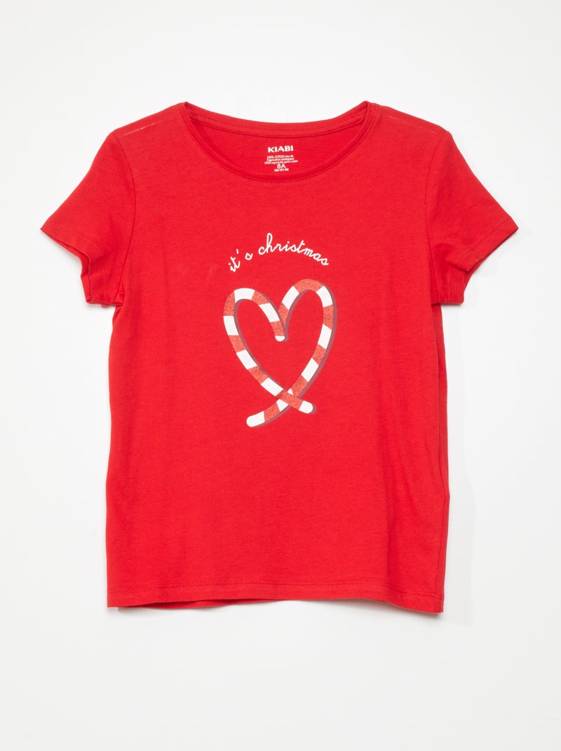 T-shirt em jersey com estampado 'Natal' VERMELHO - Kiabi
