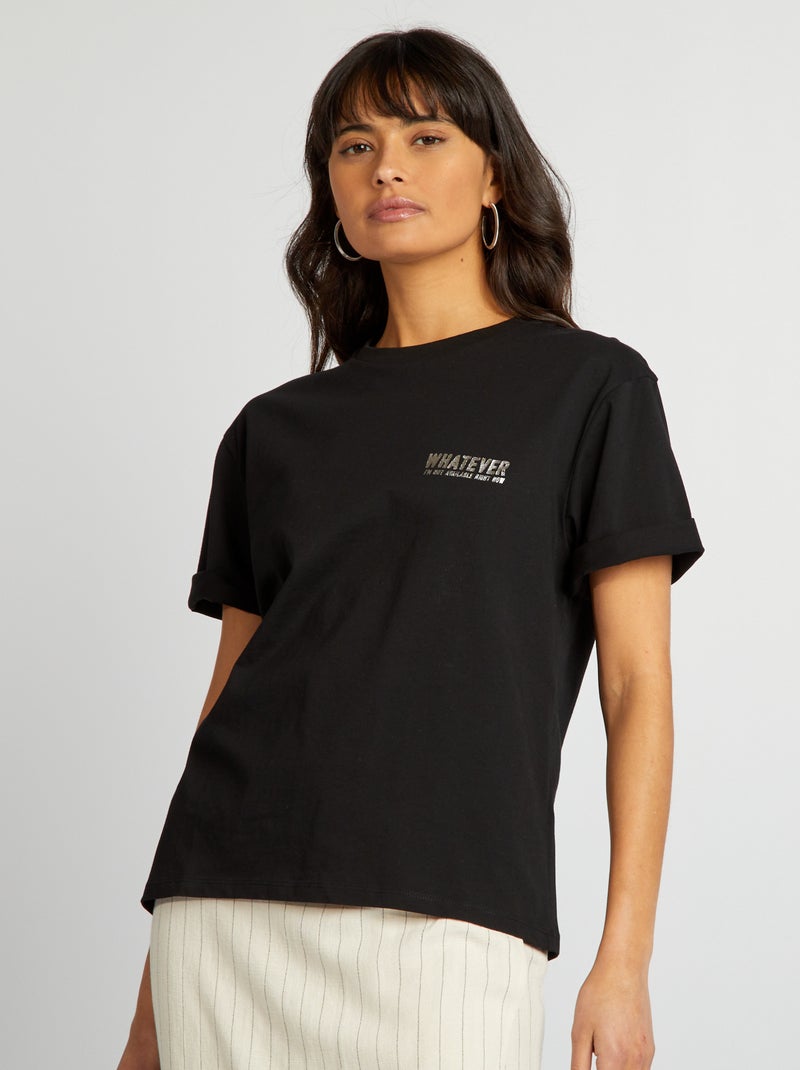 T-shirt em jersey com estampado Preto - Kiabi