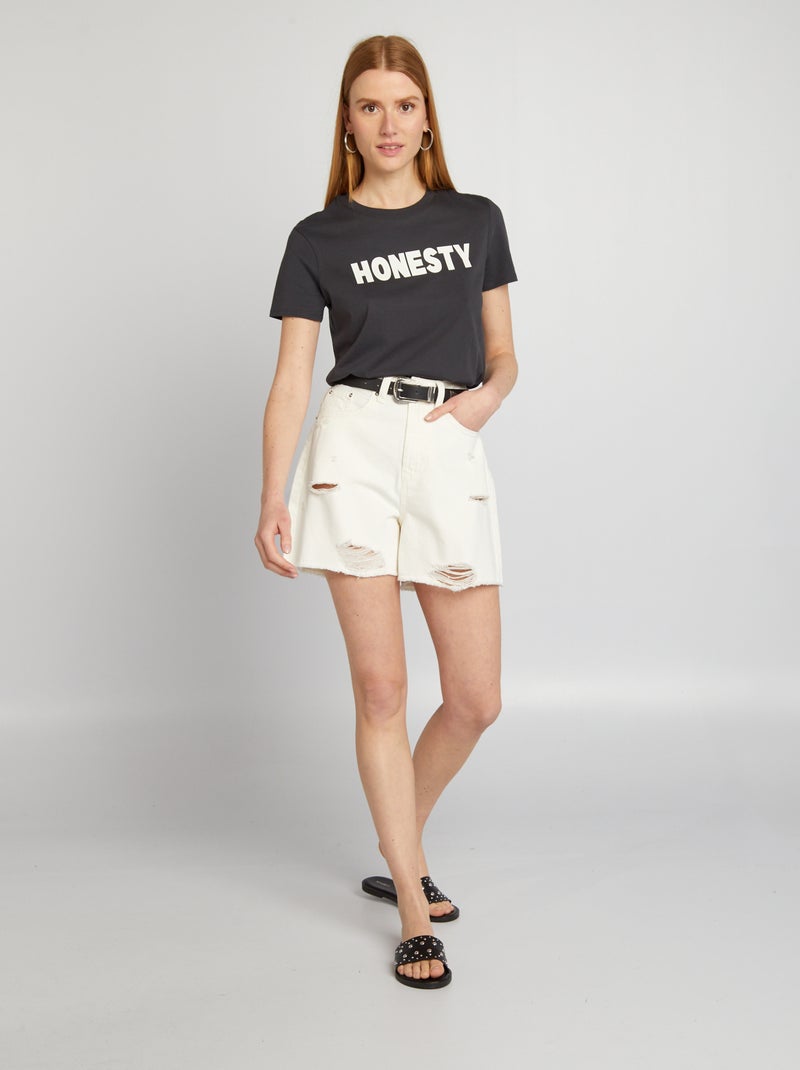 T-shirt em jersey com estampado PRETO - Kiabi
